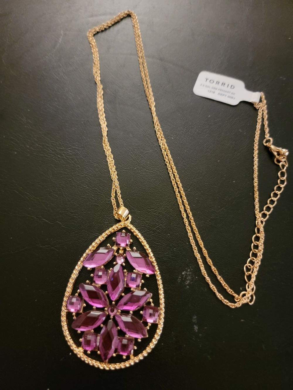 torrid Gold Necklace with Purple Floral Teardrop Pendant